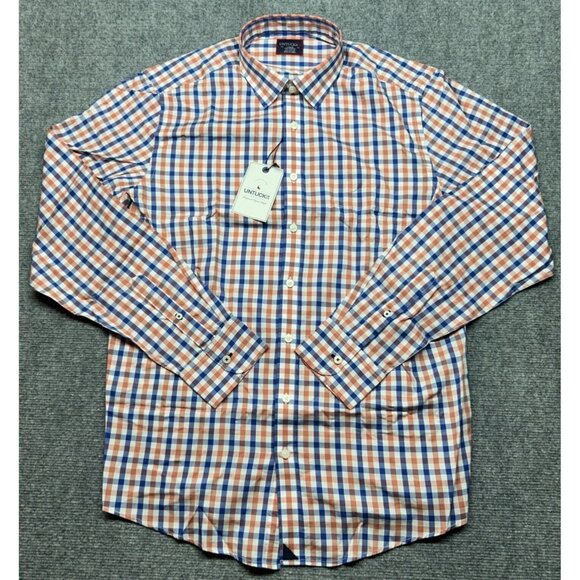 UNTUCKit Highland Shirt Mens LT Blue Orange Check Long Sleeve Button Up New - Picture 1 of 9